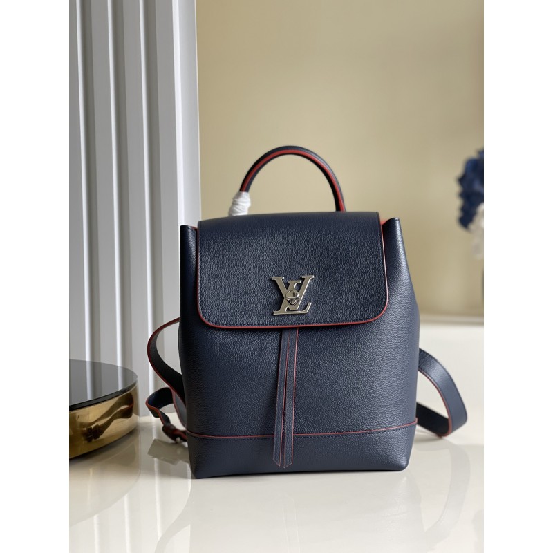 Louis Vuitton M41815 Backpack Lockme Leather NavyBlue/Black/Apricot/Red